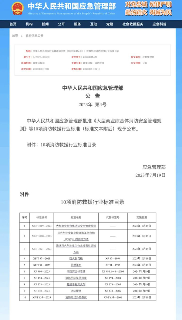 超細干粉滅火劑等10項消防救援行業(yè)標(biāo)準正式發(fā)布